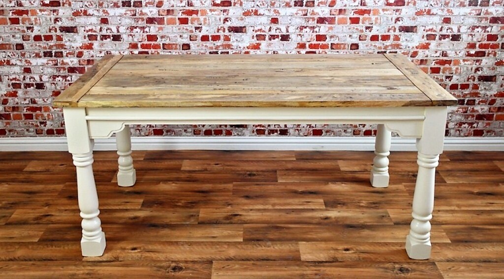 Kitchen Dining Painted Finish Farmhouse Table Turned Leg ...