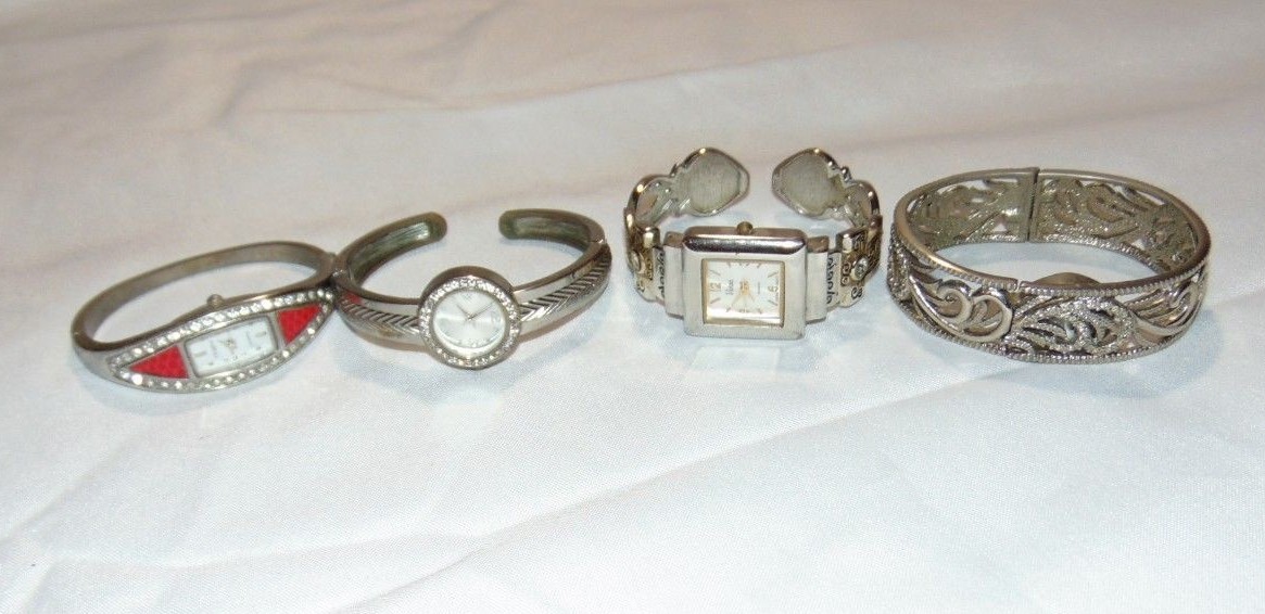 Lot of 4 Womens Cuff/Bracelet WATCHES Quartz Japan Movement Vivani XANADU &More