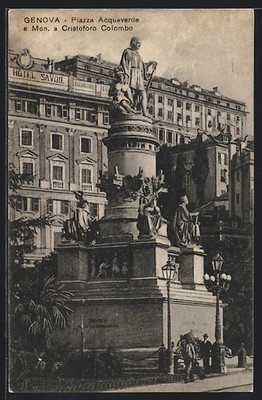 Ansichtskarte Genova, Piazza Acquaverde e Mon. a Cristoforo Colombo 1924 