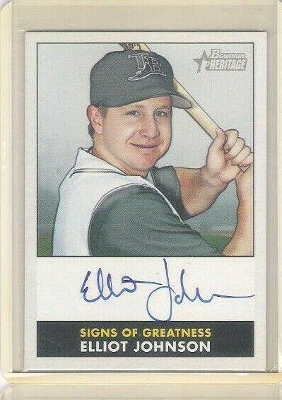 2007 Bowman Heritage Signs of Greatness Elliot Johnson Rookie Autograph Card . rookie card picture