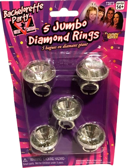 5 JUMBO DIAMOND RINGS BACHELORETTE 1 Set Party Gift Joke Big Fake Plastic 1.25"