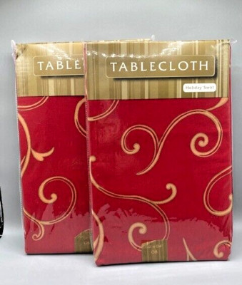 Bed Bath & Beyond Set of 2 Red Holiday Swirl Tablecloths 60''x84'' Oblong NEW