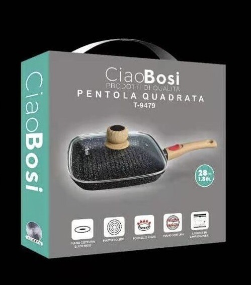 Padella Quadrata Con Manico E Coperchio 28cm T-9479 Linq