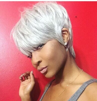 Short Pixie Cut Straight Wigs Wigs Grey Synthetic Hair Wig Glueless Heat Fiber