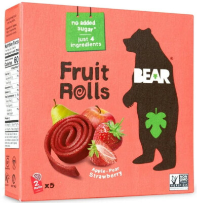 Bear Yoyo Fruit Rolls Snack 5 Count 3.5 oz Vegan Strawberry Apple