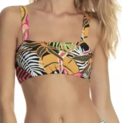Maaji Hat Black Dazzling 4 Way Reversible Bikini Top Small Black/Floral MSRP $72