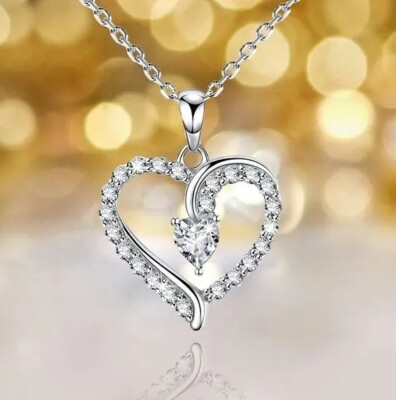 Halskette Herz echt 925 Silber Damen Schmuck Herz Halskette Zirkonia Anhänger 
