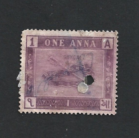 (BL) India Gondal State 1 Anna Revenue Stamp