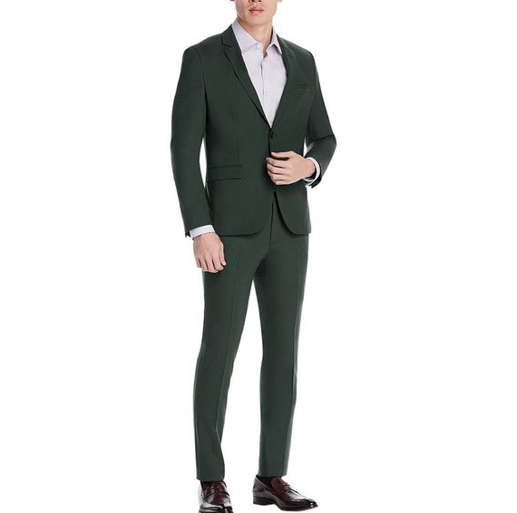 Pre-owned Hugo Boss Men's 36r Jacket 30r Pants Modern-fit Super Flex Suit Dark Green Wool