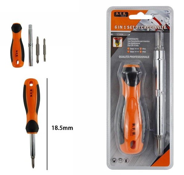 Set Kit 6in1 Cacciaviti Croce Taglio Varie Misure Fai da Te dfh