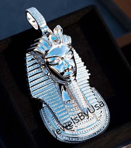 Pre-owned Nsg 3ct Baguette Moissanite Men's Egyptian King Charm Pendant 14k White Gold Plated
