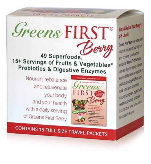 Greens First Berry - Probiotics & Digestive Enzymes - 15 Count Travel packets