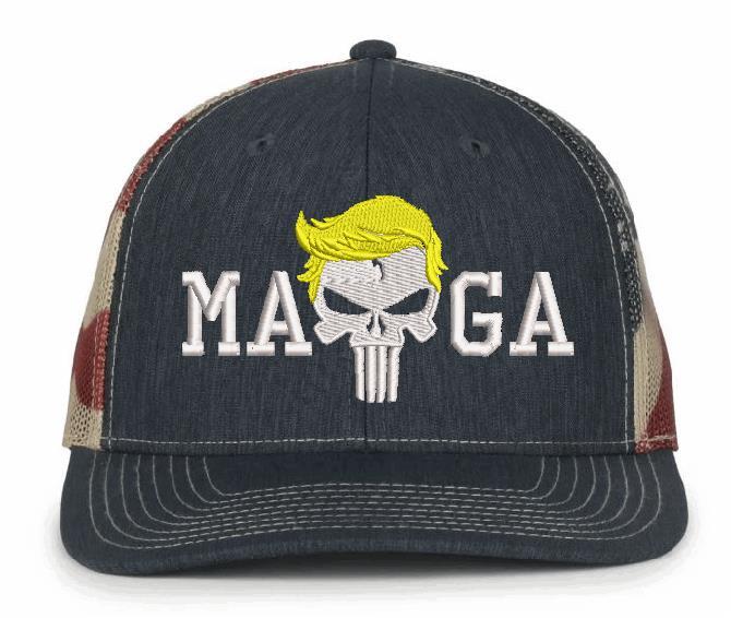 Trump 2025 Hat - Punisher Trump Hair Adjustable USA Old Glory Flag Hat MAGA Hat