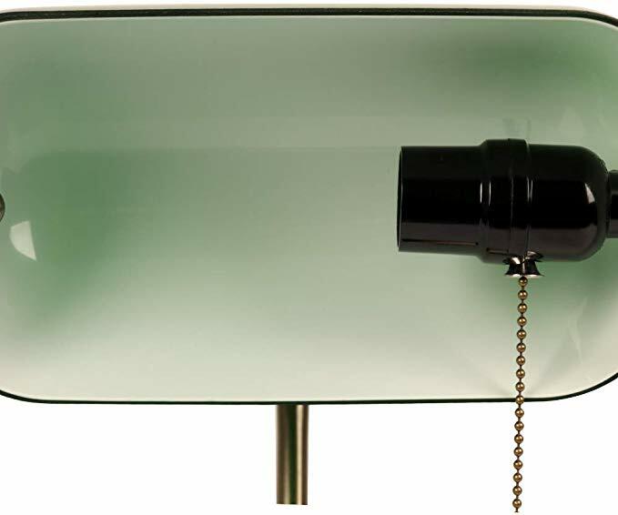 Traditional Green Banker Desk Lamp Pull Chain Switch Glass Light Satin Brass