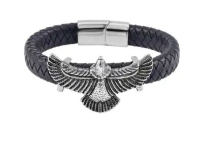Biker Genuine Leather Eagle Bracelet 8.5 