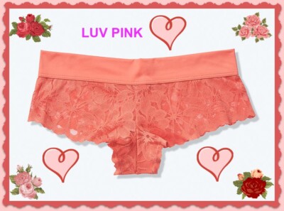 M L XL  Rust Floral Lace PINK Stretch Waist Victorias Secret Cheekster Pantie