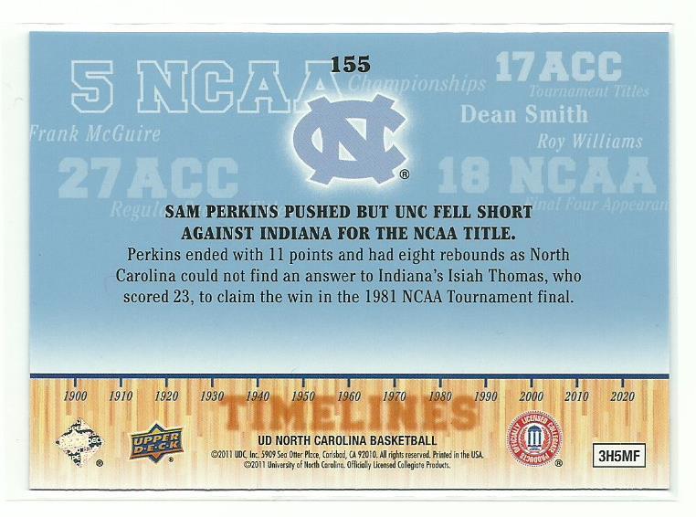 2010-11 Upper Deck North Carolina SAM PERKINS TIMELINES 1981 Card # 155