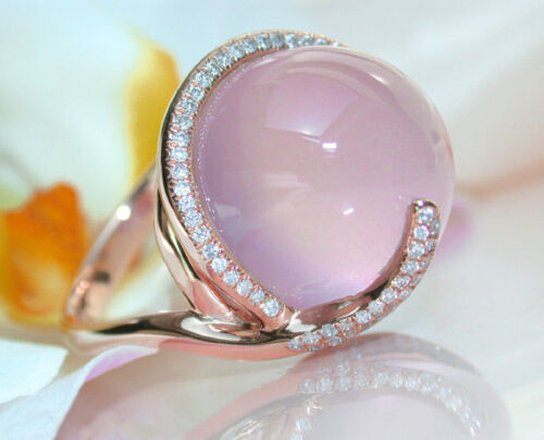 18K Rose Gold Filled Gorgeous Women Pink Moonstone Gemstone Ring Wedding Sz 6-10