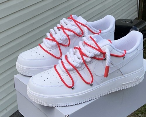 靴 NIKE AIR FORCE 1 WHITE ROPE CUSTOM nike air force 1low Triple White Rope Lace Custom Size 8 men