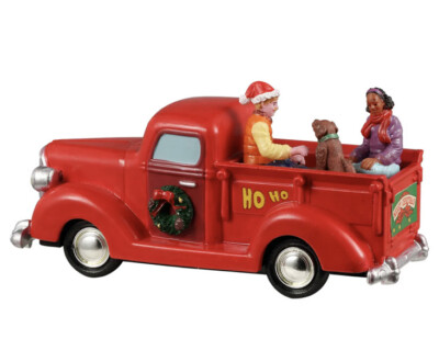 Lemax JOLLY JOYRIDE CAROLS-Holiday Village-RED Pickup Truck -Train Accent