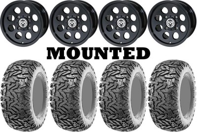 Kit 4 Maxxis Workzone Tires 25x10-12 on Moose 26X Black Wheels FXT