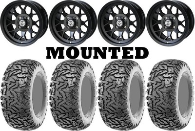Kit 4 Maxxis Workzone Tires 25x10-12 on Moose 27X Black Wheels FXT