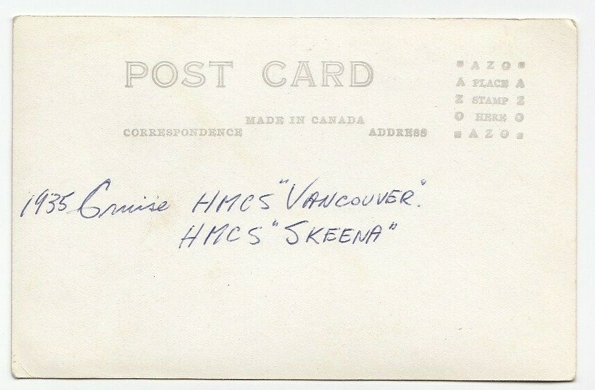 Royal Canadian Navy Destroyers VANCOUVER & SKEENA 1935 Caribbean Cruise RPPC