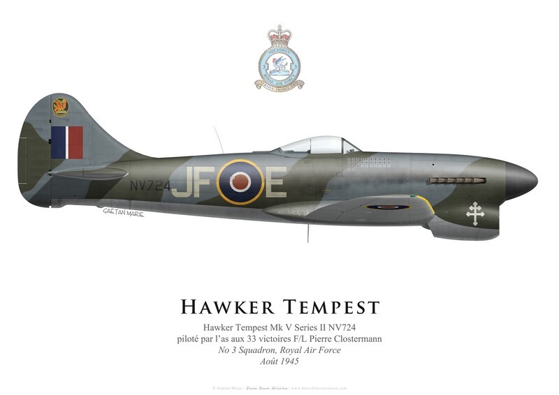 Print Hawker Tempest V, Fl Pierre Clostermann, No 3 Squadron, 1945 (Par G.Marie)