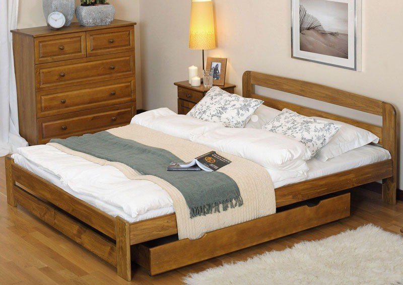 Wooden Bed Frame 160x200cm Large Double Full Oak Pinewood Couple Slats
