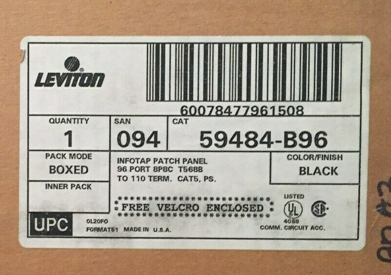 Leviton 59484- B96 Infotap 96-Port Cat5 Patch Panel-New in Box! 110 Style T568B