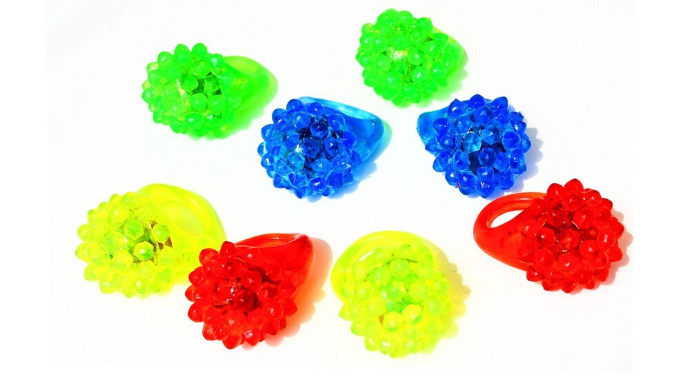 96 Ct  Flashing LED Bumpy Rings Blinking Soft Jelly Glow