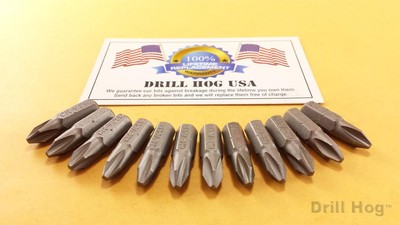 Drill Hog  #2 Phillips Insert Bit Screw 1/4'' Hex #2 x 1'' Lifetime Warranty 10 Pc