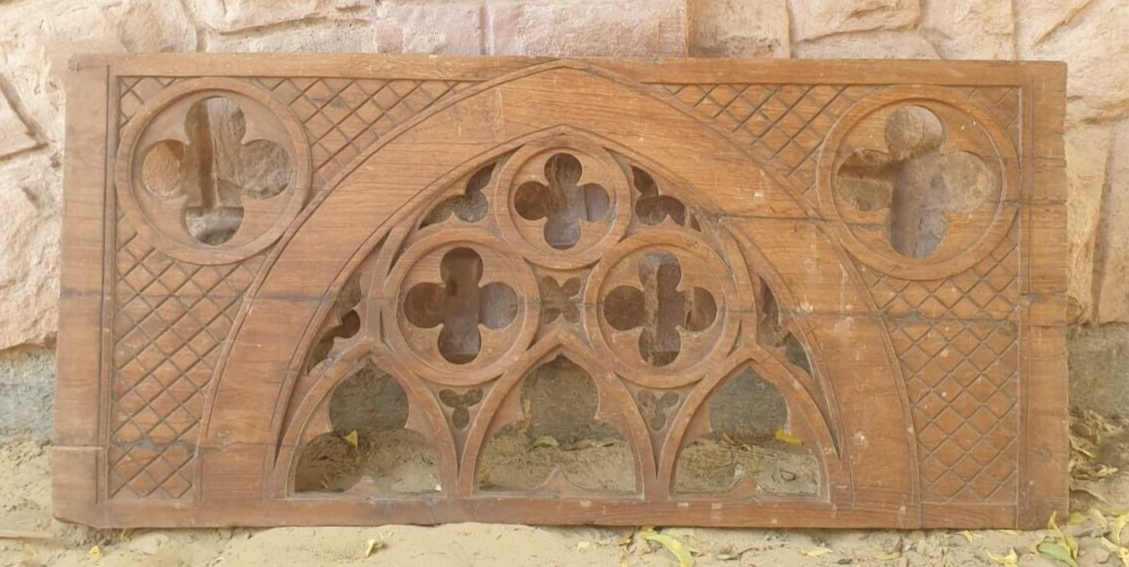 Victorian Gothic Teak Wood  Bed Side Panel / Wall Panel Hand Carved Wooden