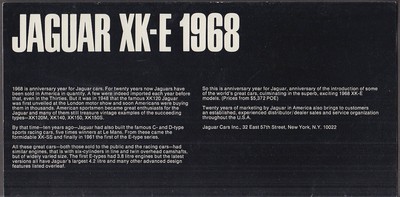 1968 Jaguar XK-E folder mailer roadster coupe 2+2