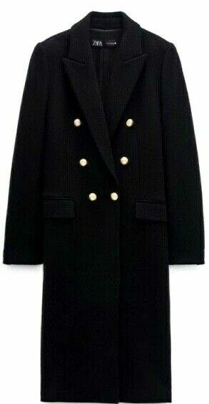 Pre-owned Zara Limited Edition Runway/vogue Style Wool Black Military Fitted Long Coat