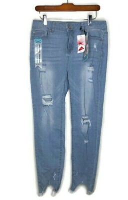 NEW Enjean Womens Distressed Destroyed Skinny Mid Rise Ankle Light Wash Jeans 9