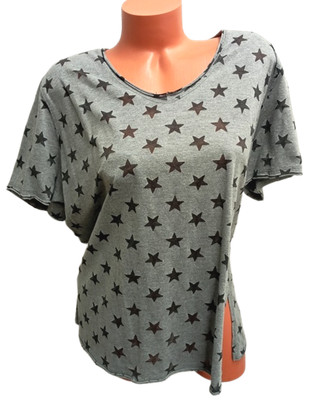 Time and tru gray stars burnout see through scoop neck short sleeve top XXL
