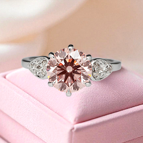 950 Platinum Fancy Vivid Pink Diamond Wedding Ring Round Cut 3.40 Ct Lab Created