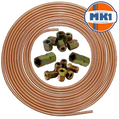 Riley Elf 25ft 3/16'' Copper Brake Pipe Male Female Nuts Joiner Tube Joint Kit