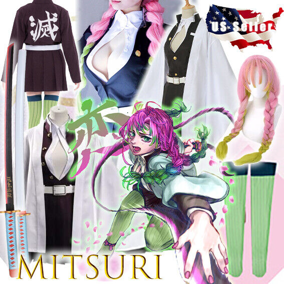 Anime Demon Slayer Kanroji Mitsuri Cosplay Costume Women Sexy Kimono Uniform Set