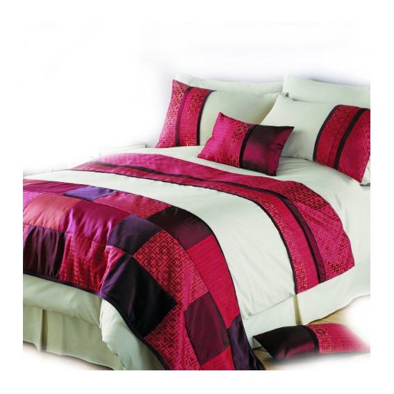 Luxury Satin Patchwork Dark Red Bedding Set Duvet And Pillowcase