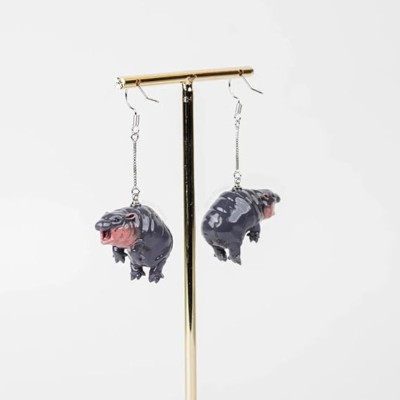 Pygmy Hippo Earrings, Handmade Moo Deng Hippo Earrings 3D Hippo Statue Earrings