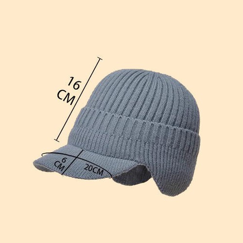 Ear Flaps Cap Knit Brim Ski Hat Winter Warm Stretch Beanie Outdoor Men Women Hat