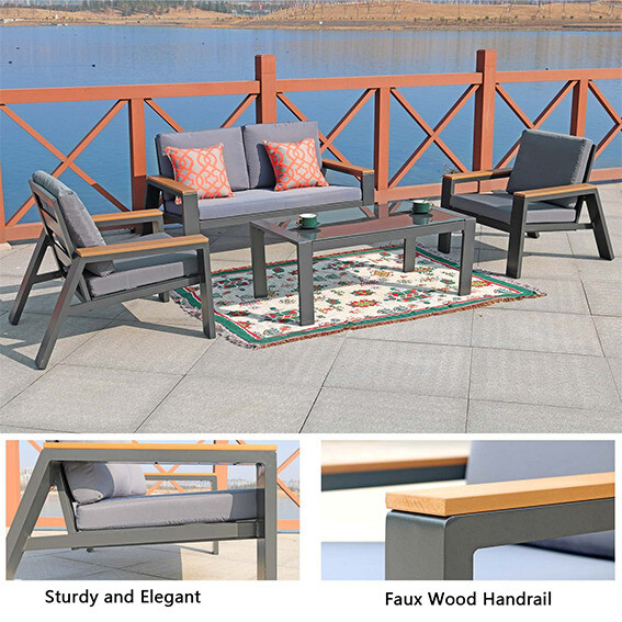 Aluminum Patio Outdoor Furniture Set Conversation Sofa Sets w/ Coffee Table