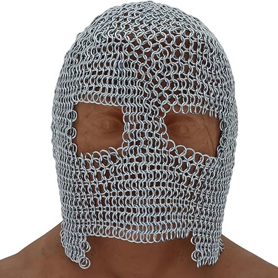 Authentic Medieval Chainmail Coif Silver Ring Armor Full Face & Neck Protection