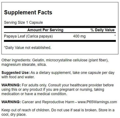 Swanson Full Spectrum Papaya Leaf Capsules, 400 mg, 60 Count