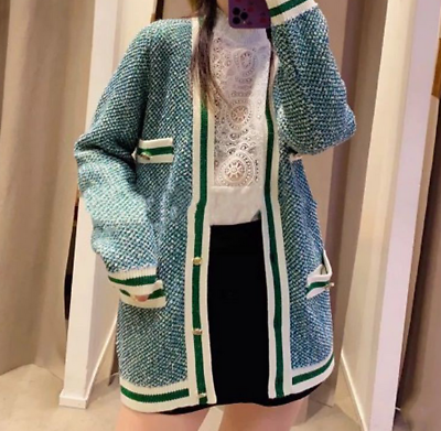 Womens Maje Maitresse Metallic Threaded Knit Cardigan Green eBay