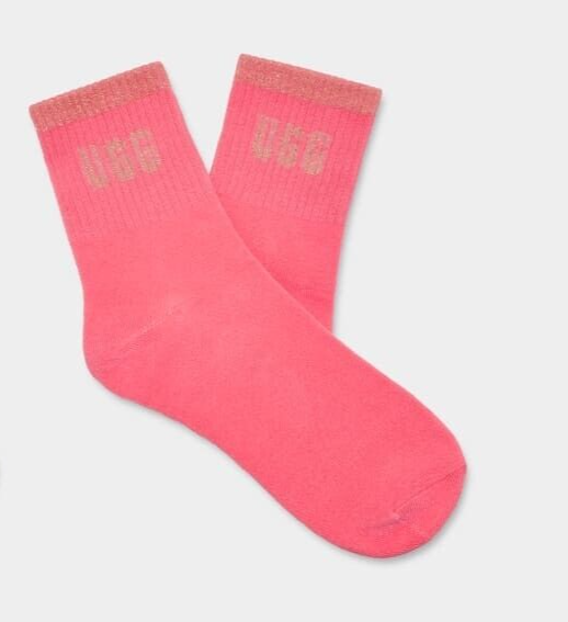 UGG Australia Pink Crew Sock with Gold Glitter Graphic on Cuff