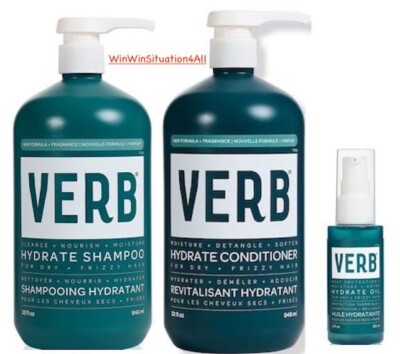 Lot Of 3 VERB Hydrate Shampoo Conditioner & Heat Protection Oil Dry Frizzy 32 oz