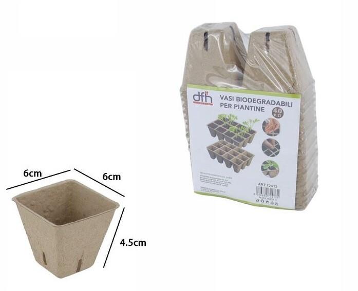 Set 40 Pezzi Vasi Biodegradabili Per Piantine 6x6x4.5cm dfh